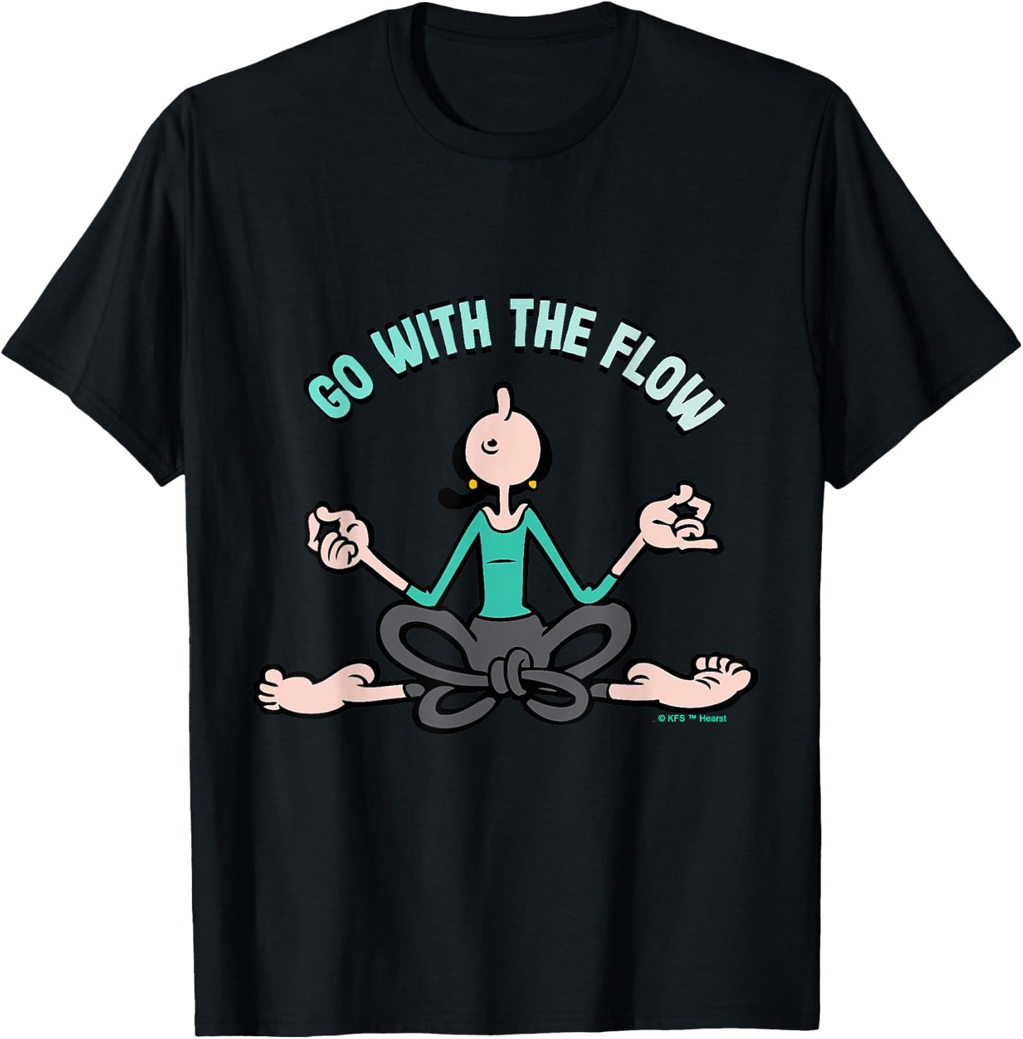 Olive Oyl "Go with the Flow" Yoga for Humanity Day T-Shirt - T-Shirt | Black