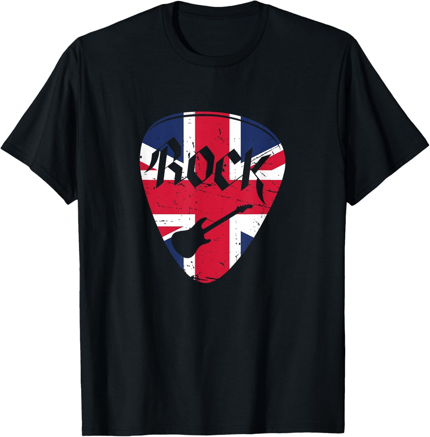 British Flag Rock Guitar Pick - United Kingdom Graphic Art T-Shirt - T-Shirt | Black