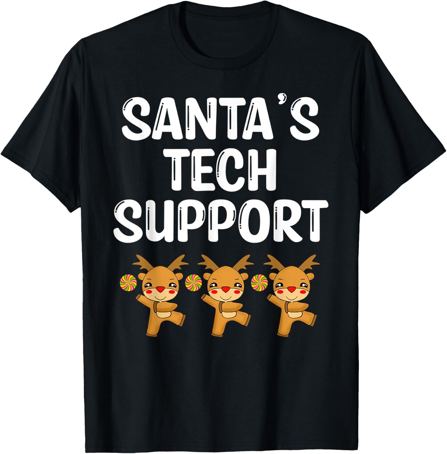 Santa's tech support Christmas IT computer Funny reindeer T-Shirt - T-Shirt | Black