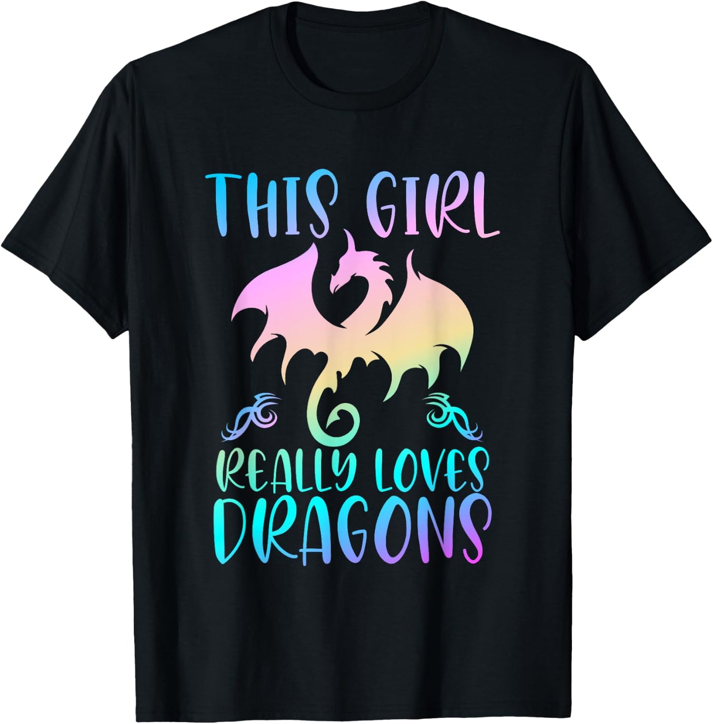 Cute Dragon Gifts Girl Loves Dragons Rainbow Dragon Lovers T-Shirt - T-Shirt | Black