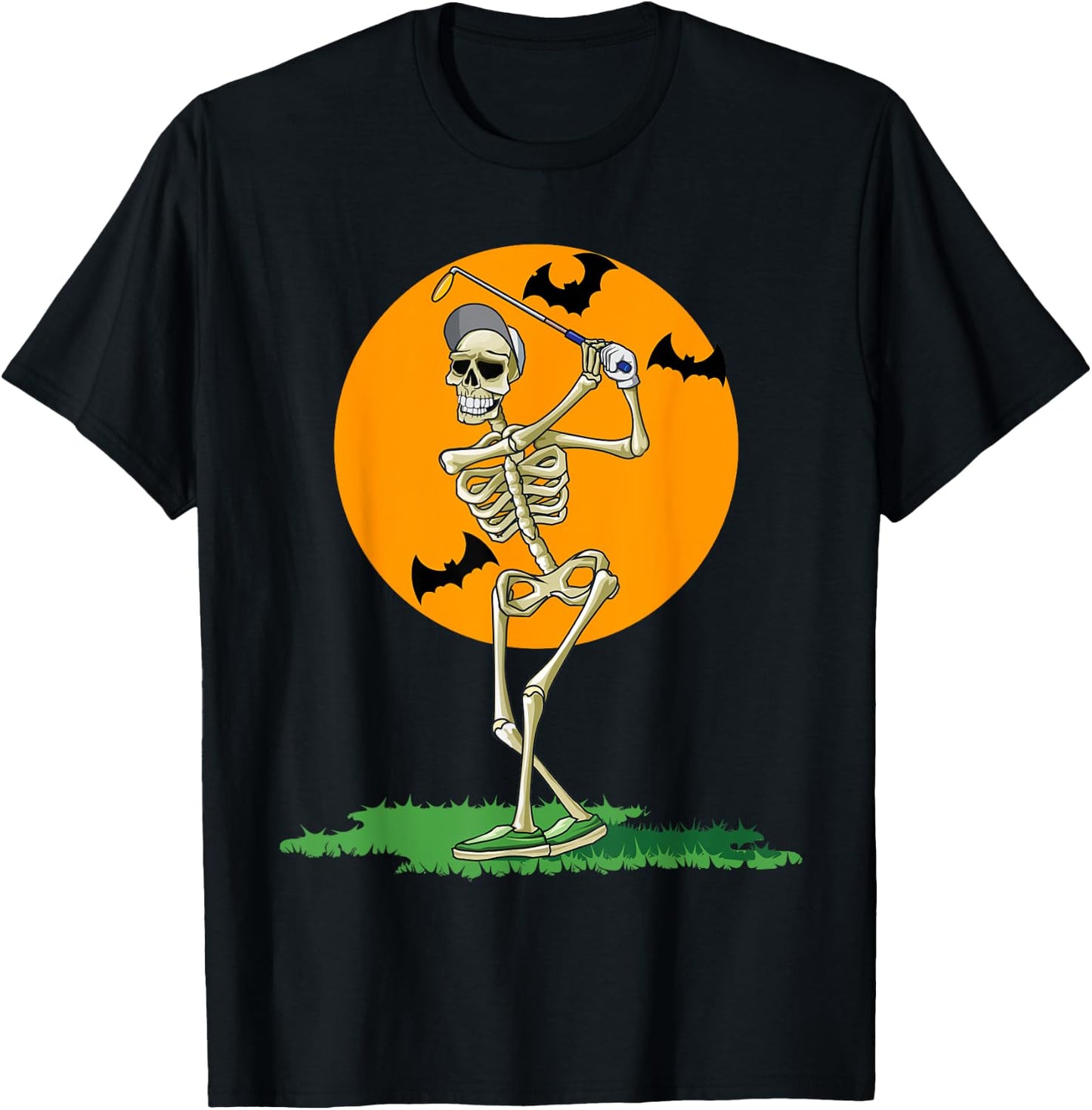 Golfing Skeleton Halloween Men Golf Halloween Golfer T-Shirt - T-Shirt | Black
