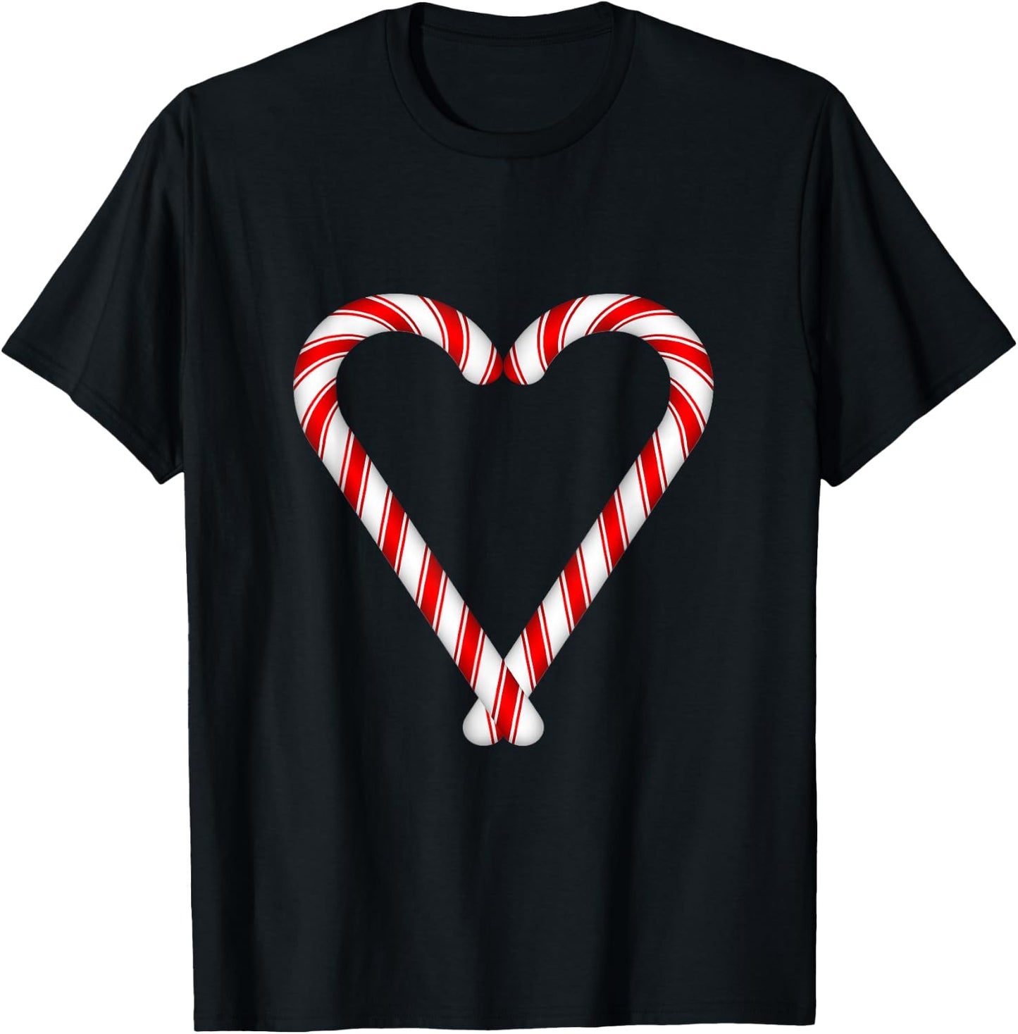 Christmas Candy Cane Heart Boys Girls Men Women Mom Dad T-Shirt - T-Shirt | Black