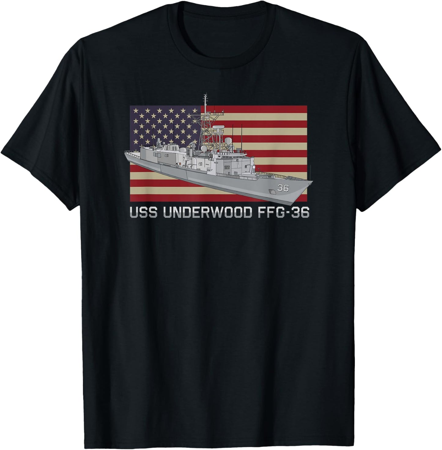 USS Underwood FFG-36 Ship Diagram American Flag Women Kids Men T-Shirt - T-Shirt | Black