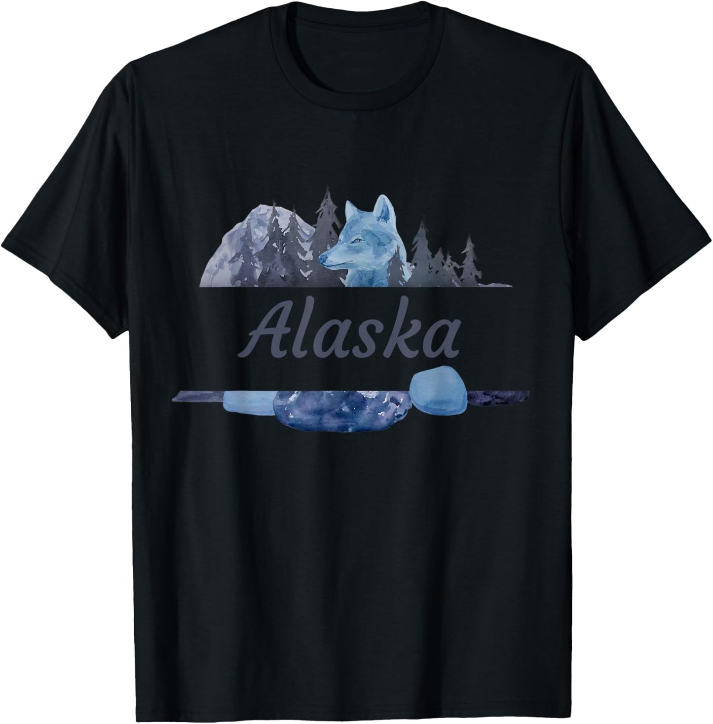 Alaskan Vacation Wolf Design T-Shirt - T-Shirt | Black