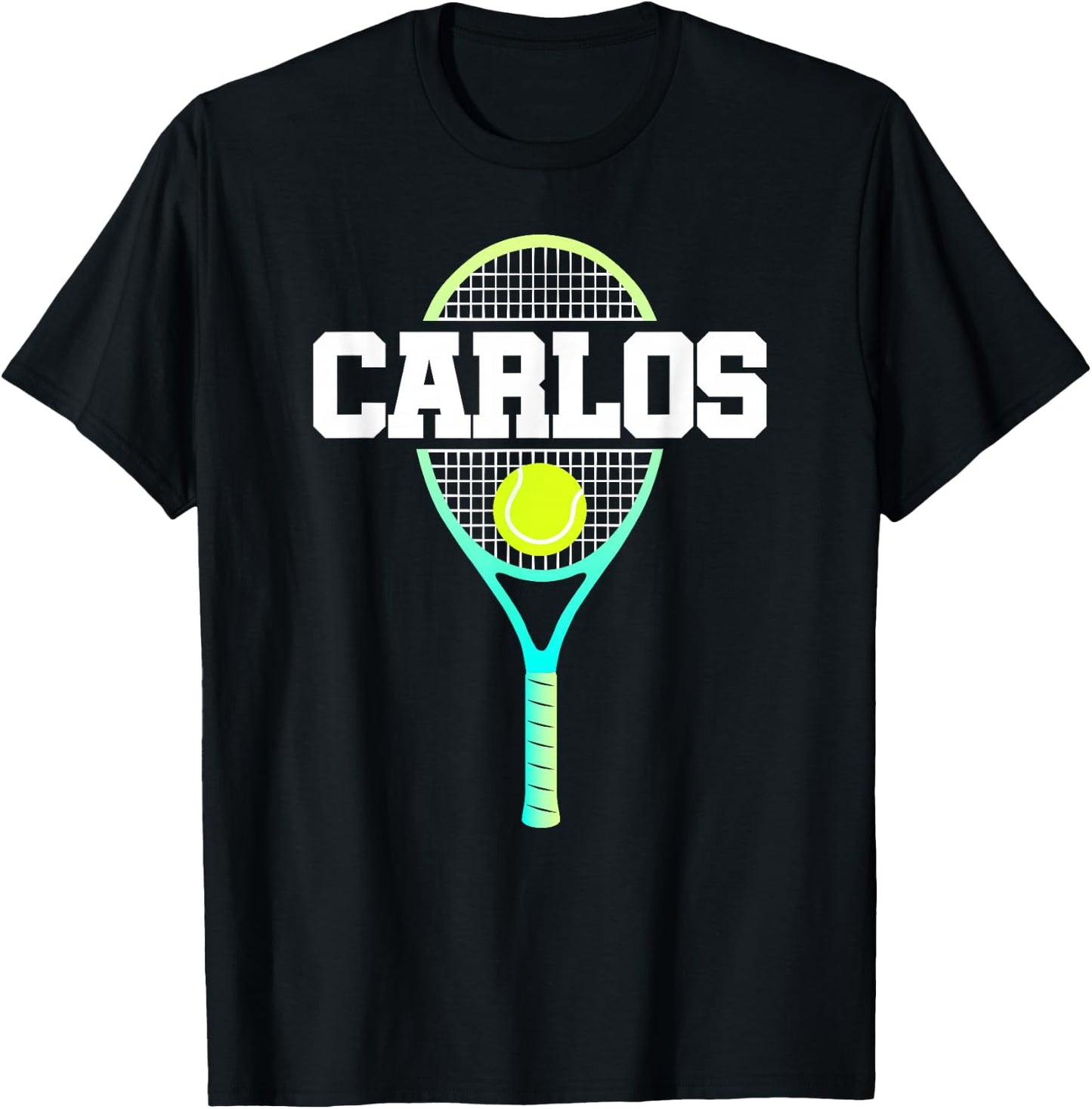 Carlos Name Tennis Player Boys Ball and Racket Sports Fan T-Shirt - T-Shirt | Black
