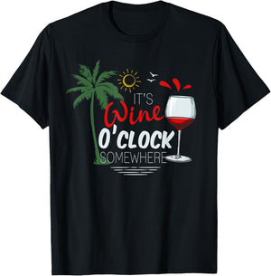 Its Wine OClock Somewhere Palm Trees Summer Men Women T-Shirt - T-Shirt | Black