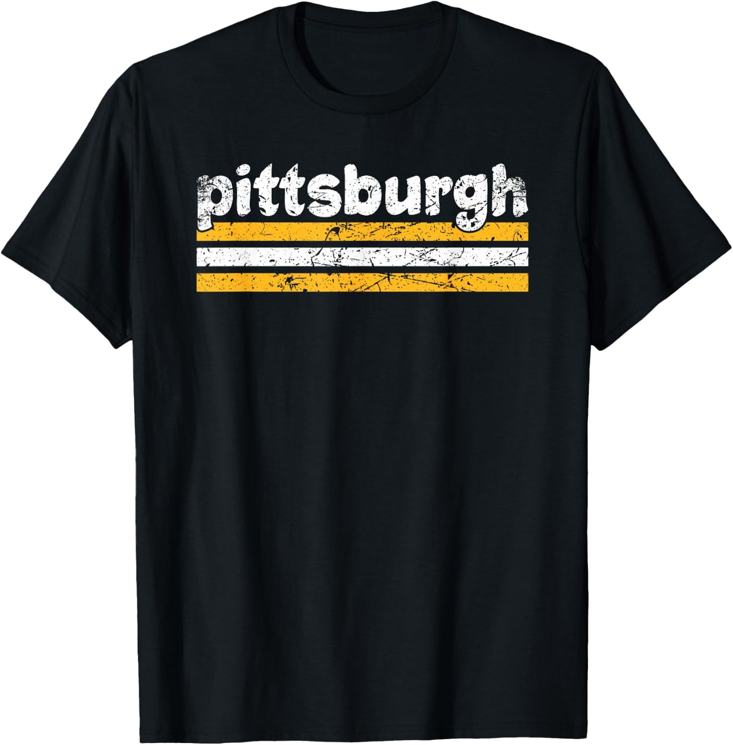 Pittsburgh Pennsylvania Three Stripe Vintage Weathered T-Shirt - T-Shirt | Black
