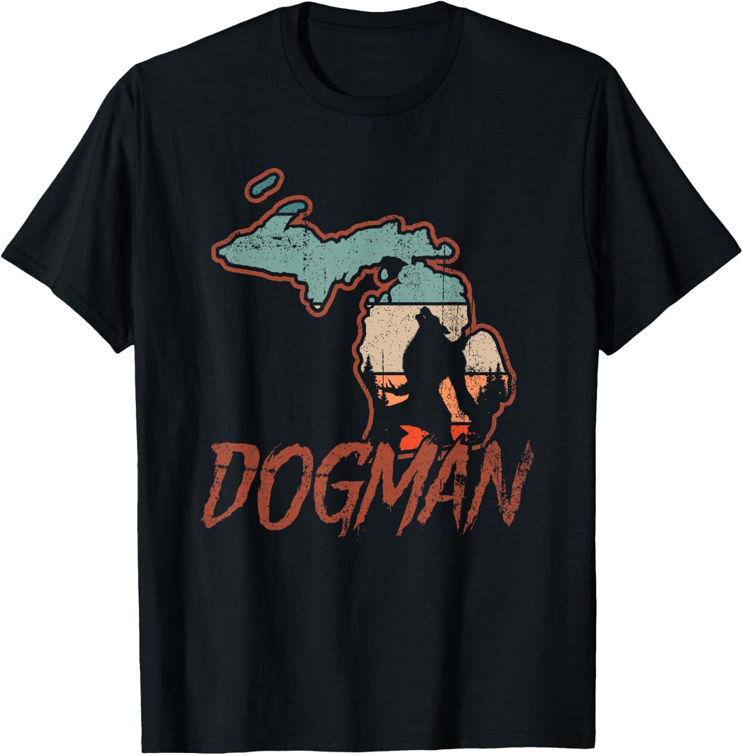Cryptids Cryptozoology Monsters State of Michigan Dogman T-Shirt - T-Shirt | Black