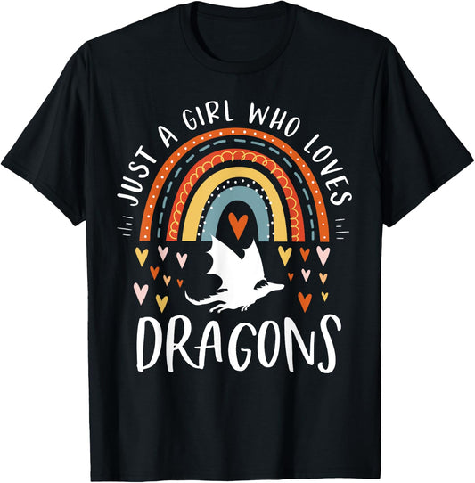 Just A Girl Who Loves Dragons Rainbow Gifts for Dragon Lover Small T-Shirt - T-Shirt | Black