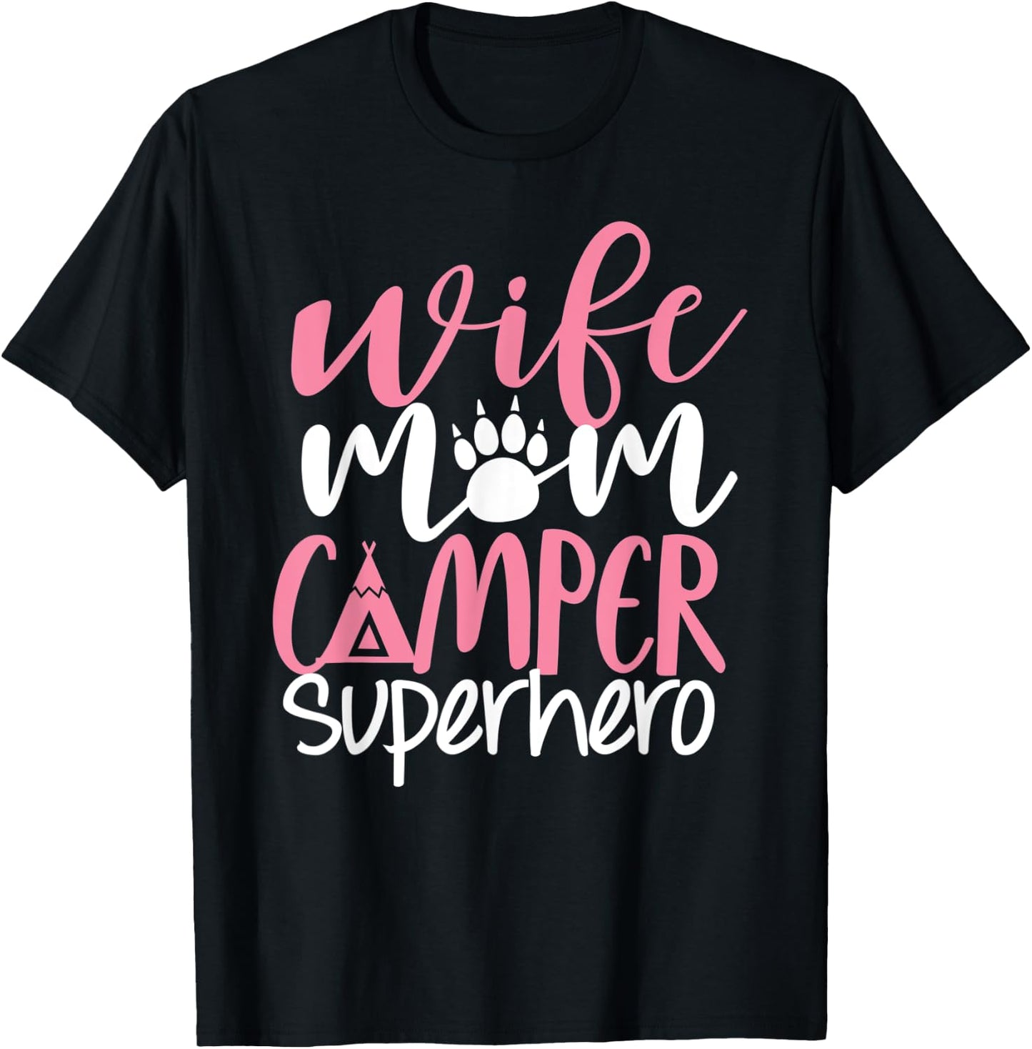 Camping Mom Shirt Funny Wife Mom Camper Superhero Mama Women T-Shirt - T-Shirt | Black