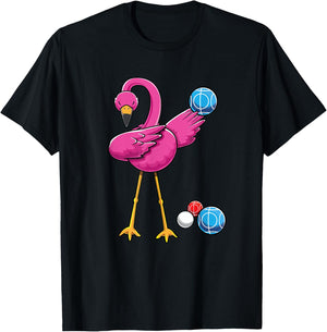 Cute Dabbing Flamingo Bocce Ball Player Boccie Girls Bocci T-Shirt - T-Shirt | Black