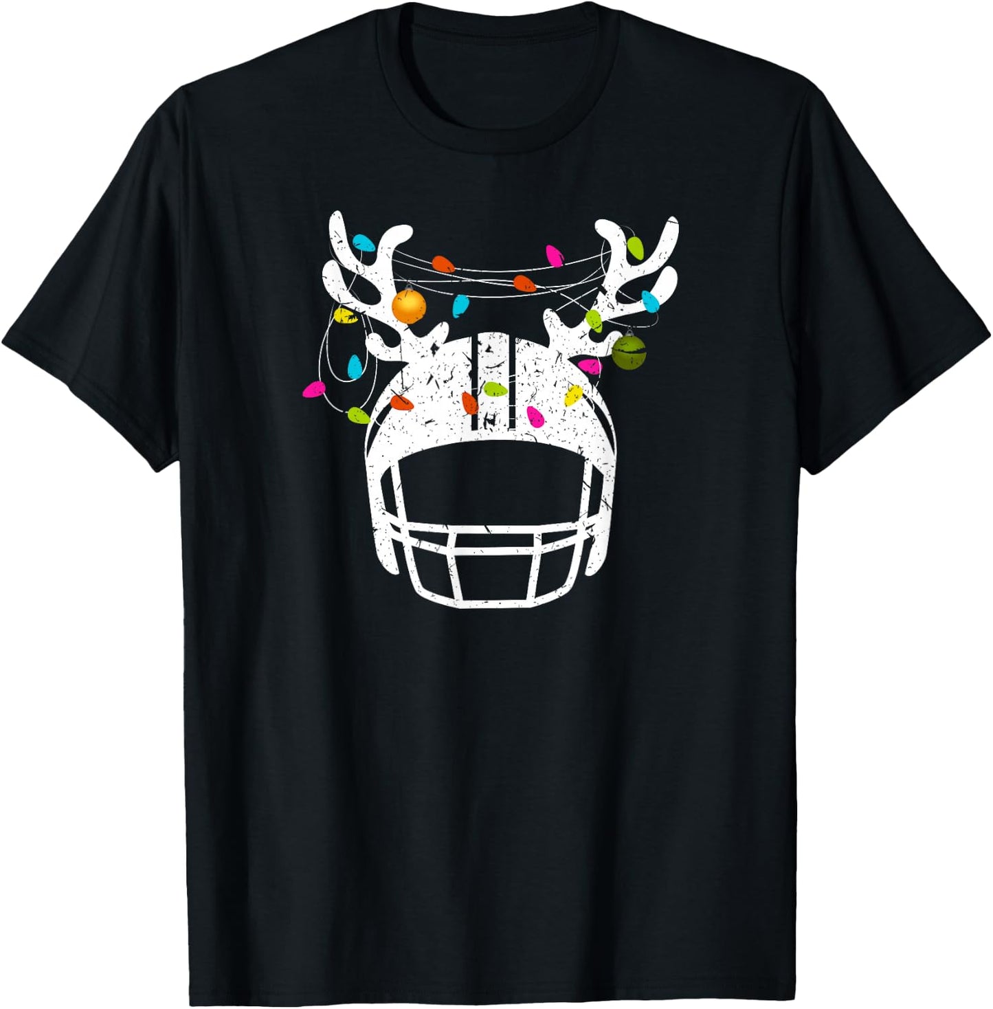 Christmas Lights Football Helmet Funny Xmas T-Shirt - T-Shirt | Black