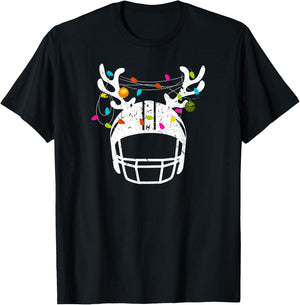Christmas Lights Football Helmet Funny Xmas T-Shirt - T-Shirt | Black