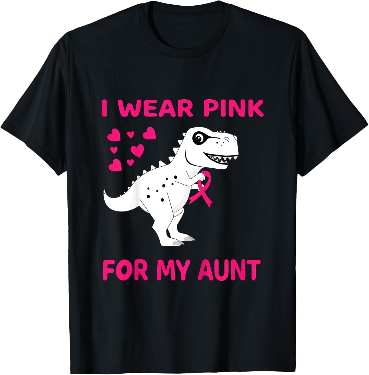 Kids I wear Pink for my Aunt Breast Cancer Trex Dino Kids Toddler T-Shirt - T-Shirt | Black