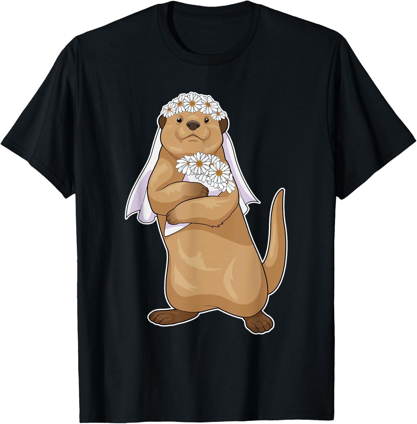 Otter Bride Bridal bouquet Wedding T-Shirt - T-Shirt | Black