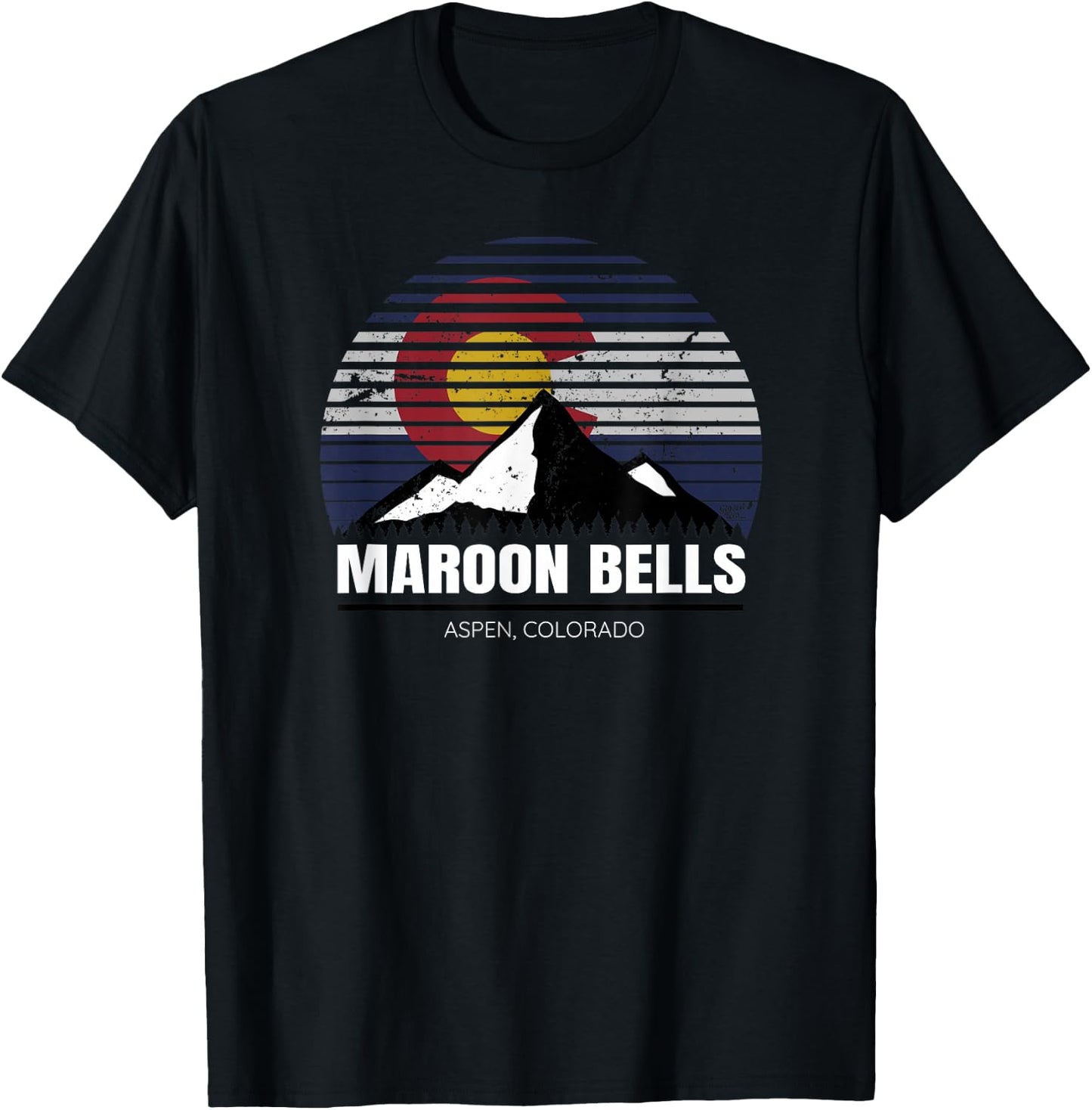 Maroon Bells Colorado State Flag - Aspen CO Hiking T-Shirt - T-Shirt | Black