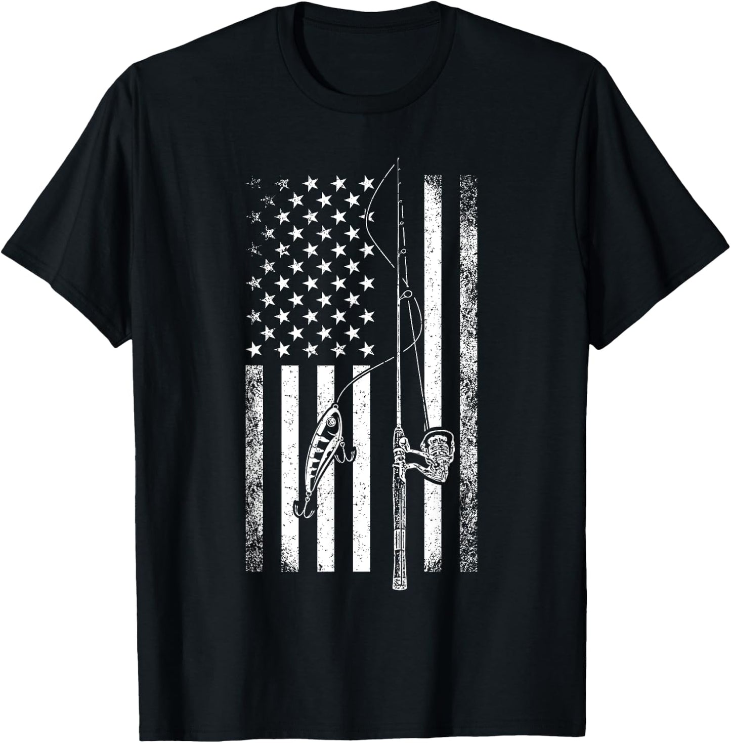 American Flag Fishing Rod USA Patriotic Fishing Lover Women Girls Kids Men T-Shirt - T-Shirt | Black