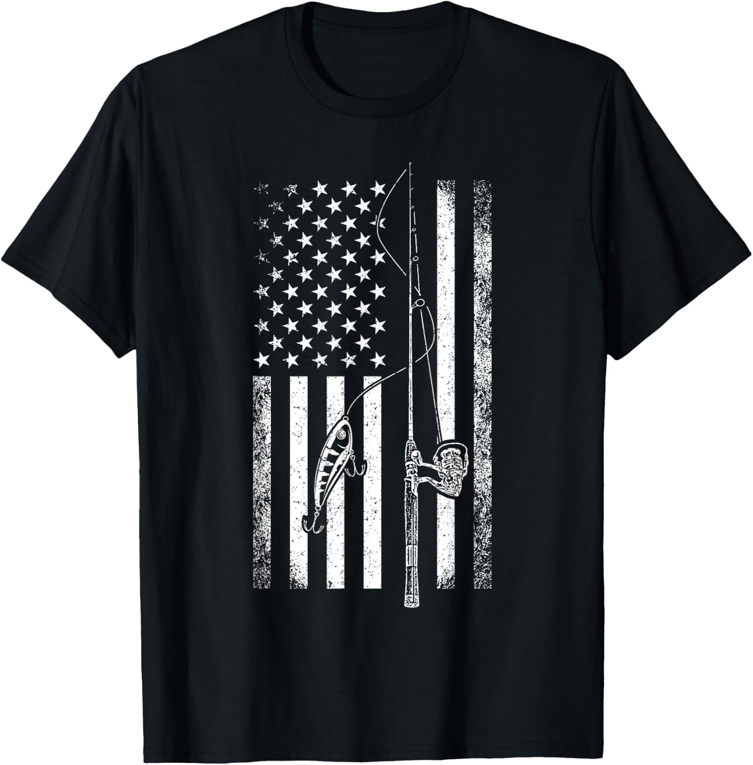 American Flag Fishing Rod USA Patriotic Fishing Lover Women Girls Kids Men T-Shirt - T-Shirt | Black
