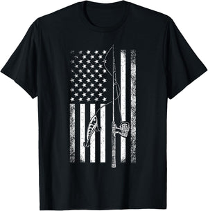 American Flag Fishing Rod USA Patriotic Fishing Lover Women Girls Kids Men T-Shirt - T-Shirt | Black