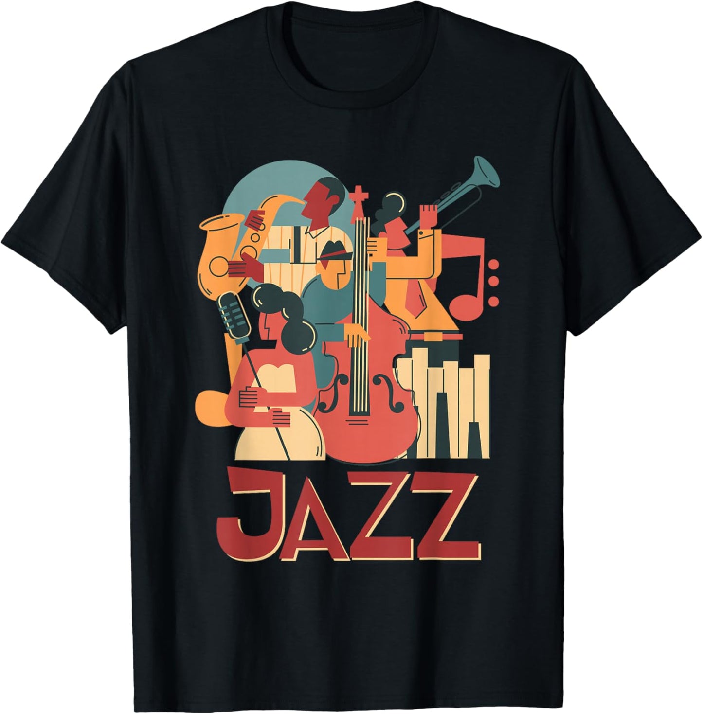 Jazz Musicians Orchestra Playing On Stage Smooth Jazz T-Shirt - T-Shirt | Black