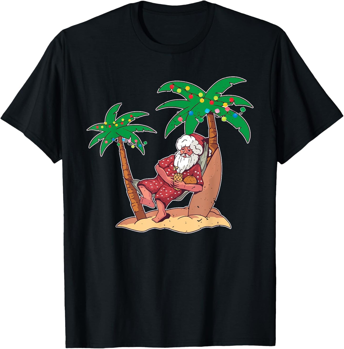 Christmas Beach Palm Tree With Xmas Lights Tropical Santa Women Kids T-Shirt - T-Shirt | Black