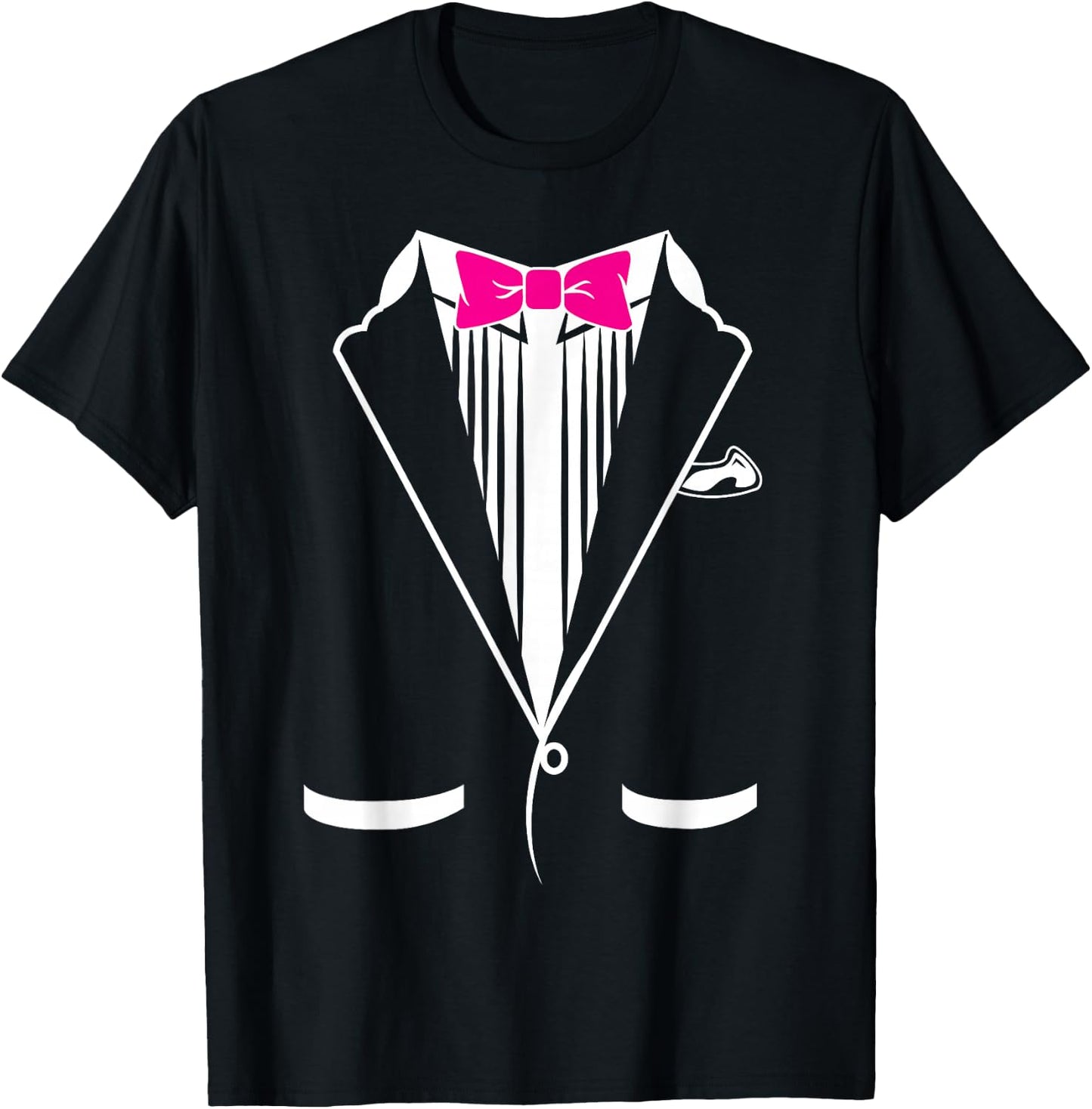 Tuxedo Dress , Pink Bow Tie Groom Wedding Gift T-Shirt - T-Shirt | Black