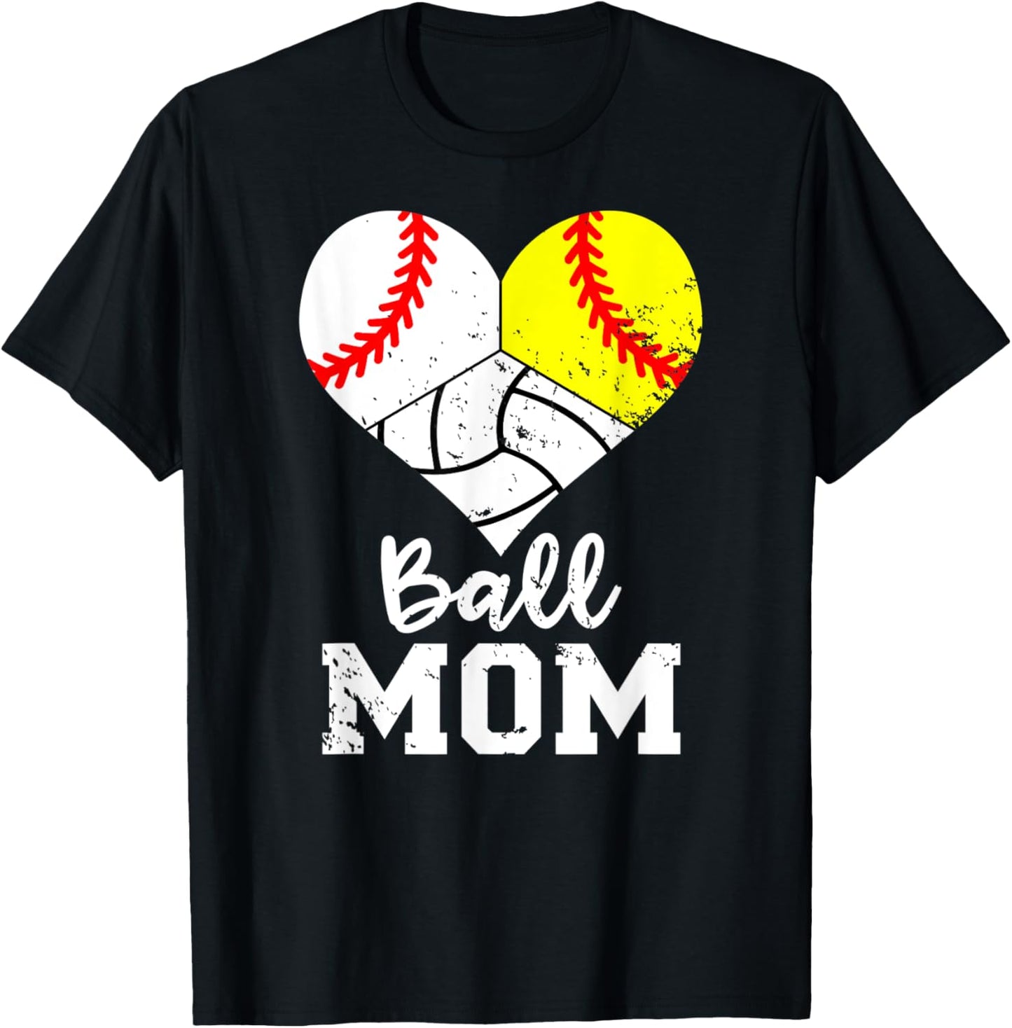 Ball Mom Funny Baseball Softball Volleyball Mom T-Shirt - T-Shirt | Black
