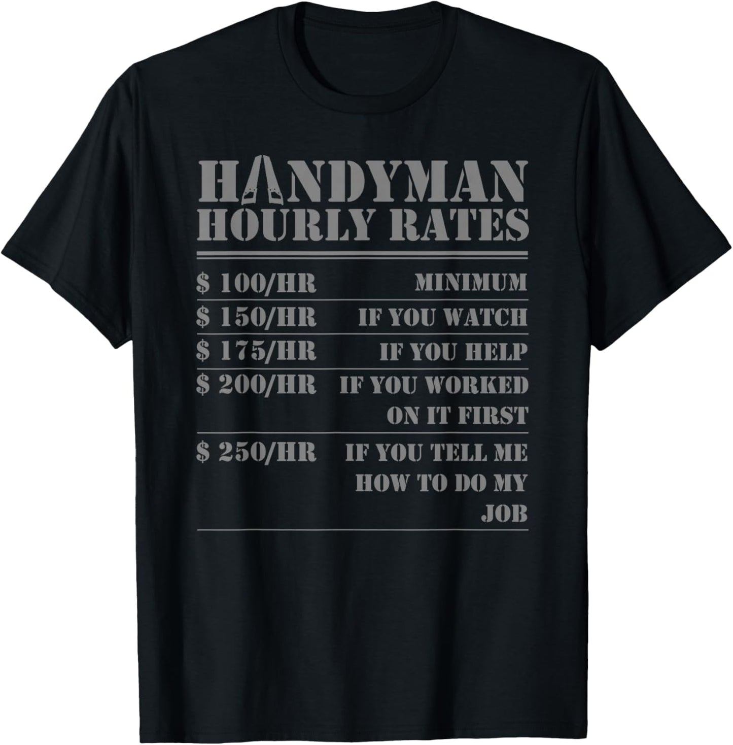 Handyman Hourly Rate Funny Repairman Labor Worker Men Gifts T-Shirt - T-Shirt | Black