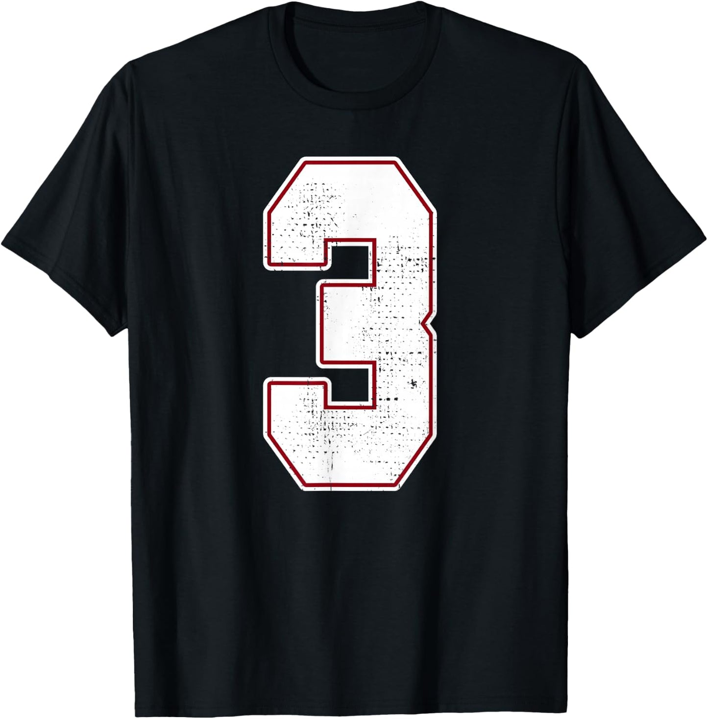 #3 Outline Number 3 Fan Varsity Sports Team Blue Jersey T-Shirt - T-Shirt | Black