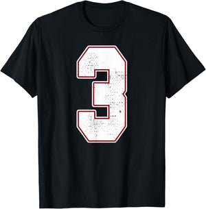 #3 Outline Number 3 Fan Varsity Sports Team Blue Jersey T-Shirt - T-Shirt | Black