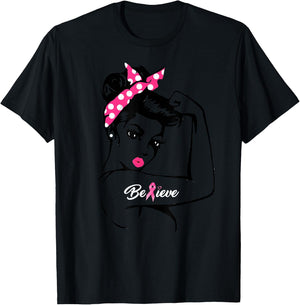 Breast Cancer Warrior Awareness Support Believe T-Shirt - T-Shirt | Black