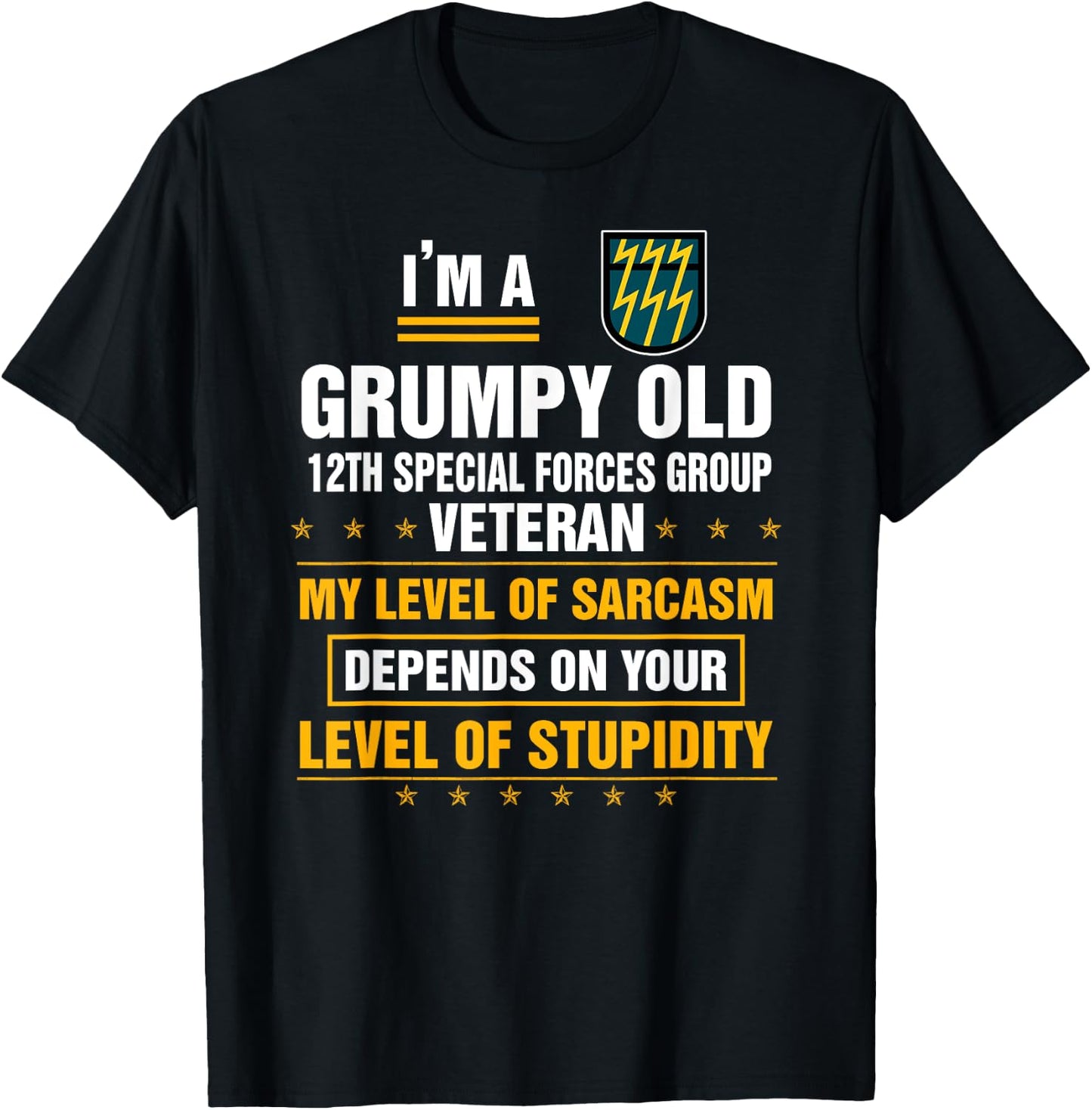 Grumpy Old 12th Special Forces Group Veteran Funny Xmas T-Shirt - T-Shirt | Black