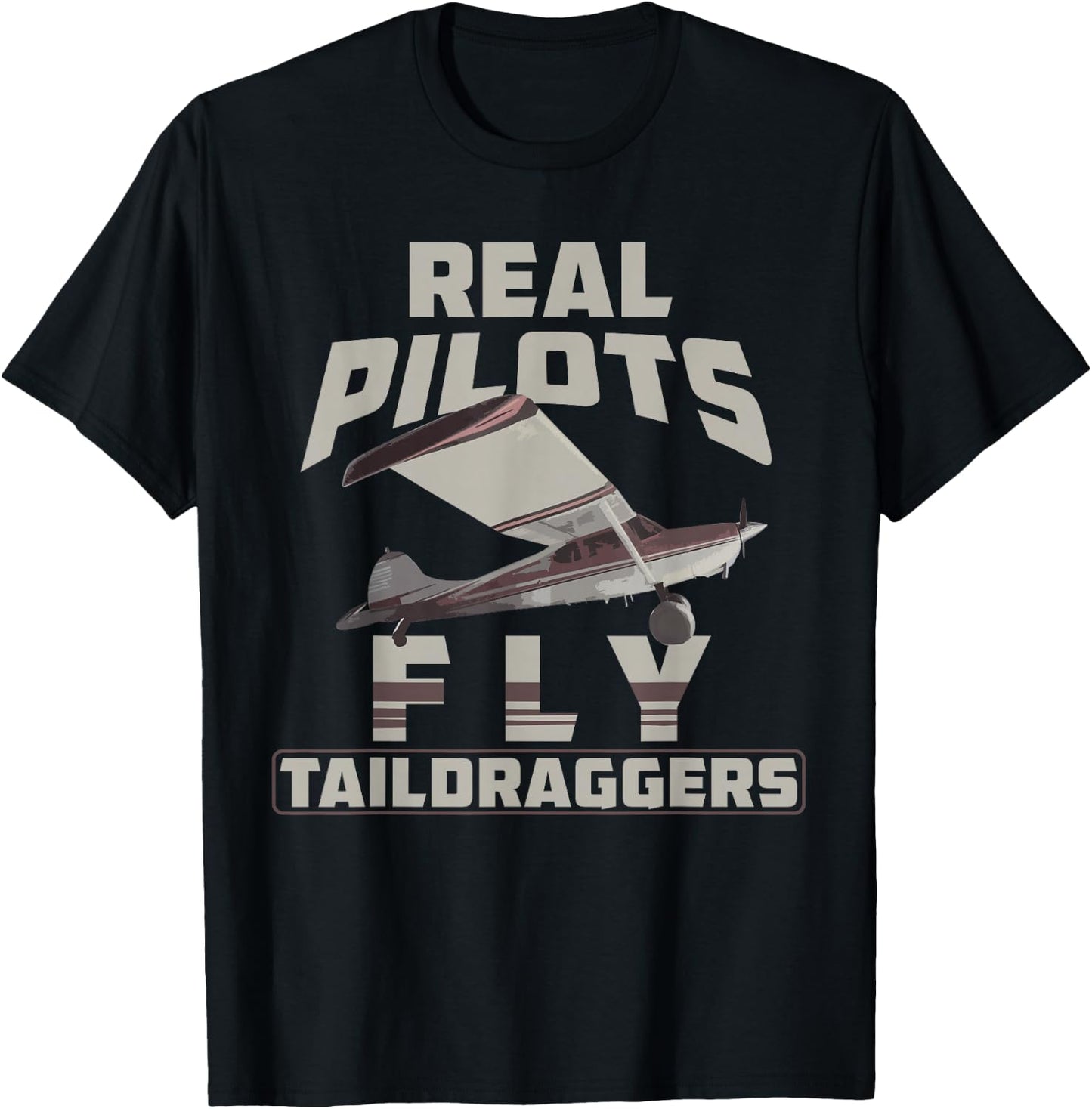 Real Pilots Fly Taildraggers Funny Vintage Airplane T-Shirt - T-Shirt | Black