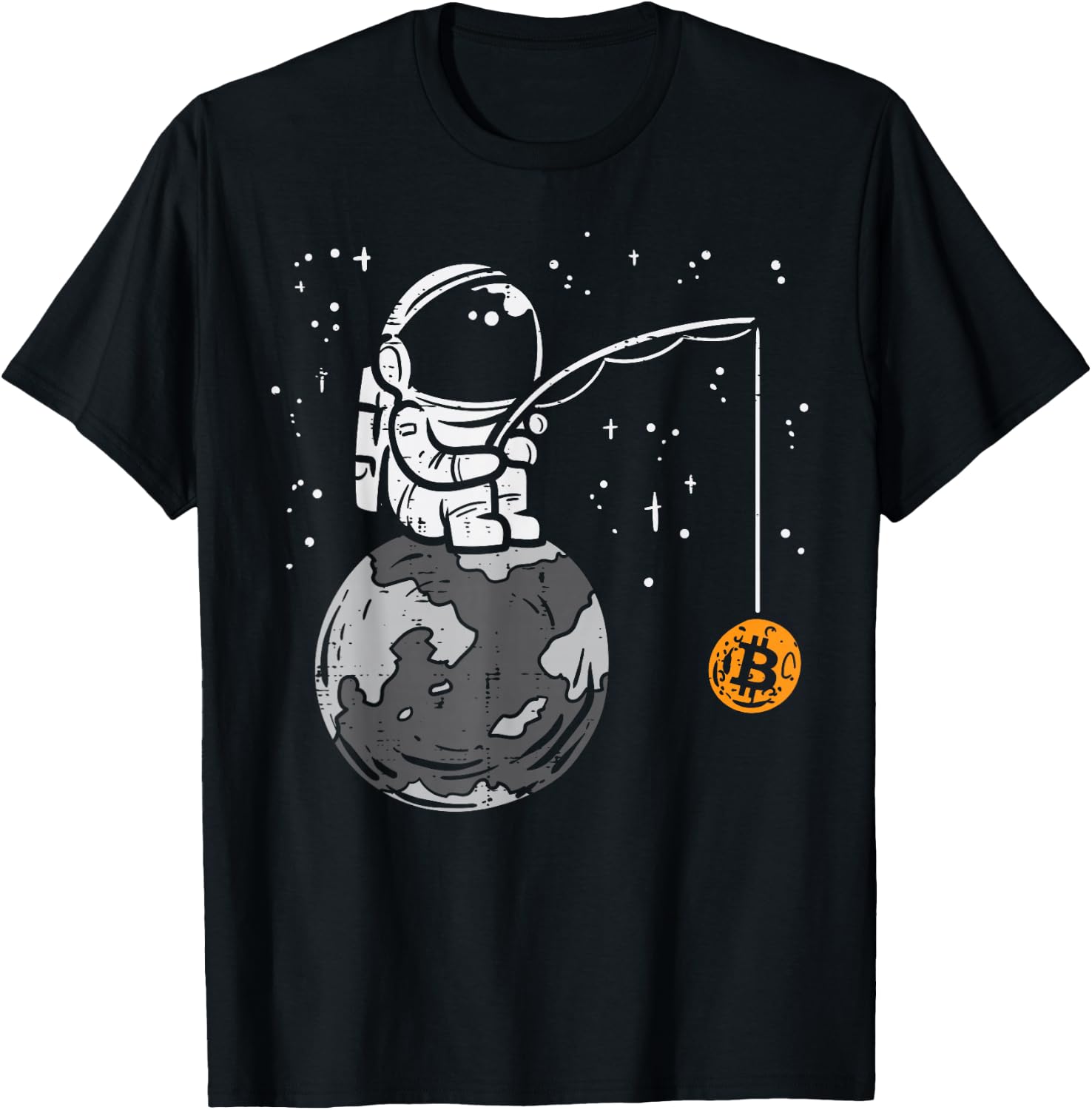 Astronaut Moon Fishing Bitcoin BTC Crypto Cryptocurrency T-Shirt - T-Shirt | Black