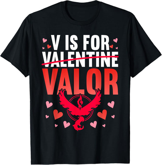 V Is For Valor Shirt Valentines Day Shirt For Boys Girl T-Shirt - T-Shirt | Black