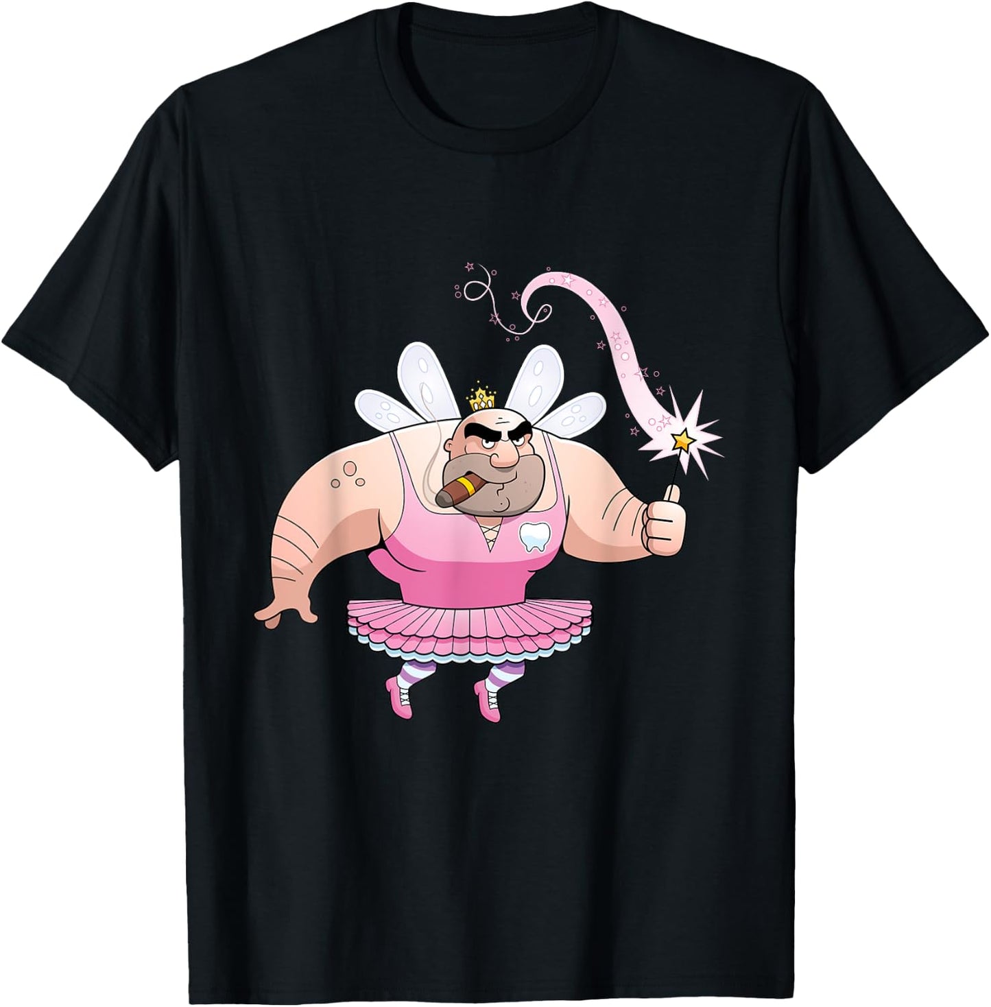 Funny Tooth Fairy Grumpy Old Man Smokes Cigarette T-Shirt - T-Shirt | Black