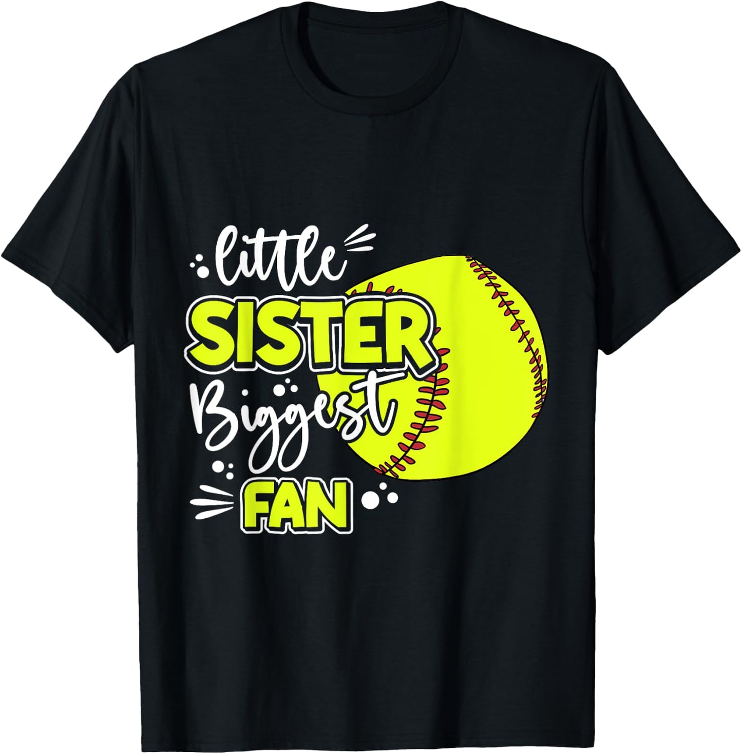 Little Sister Biggest Fan Softball, Softball Girl T-Shirt - T-Shirt | Black