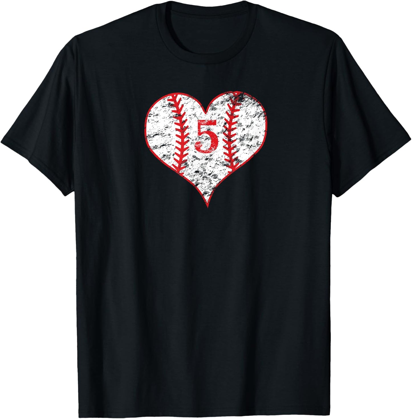 Vintage Love Baseball Mom #5 Baseball Heart Number 5 fan T-Shirt - T-Shirt | Black