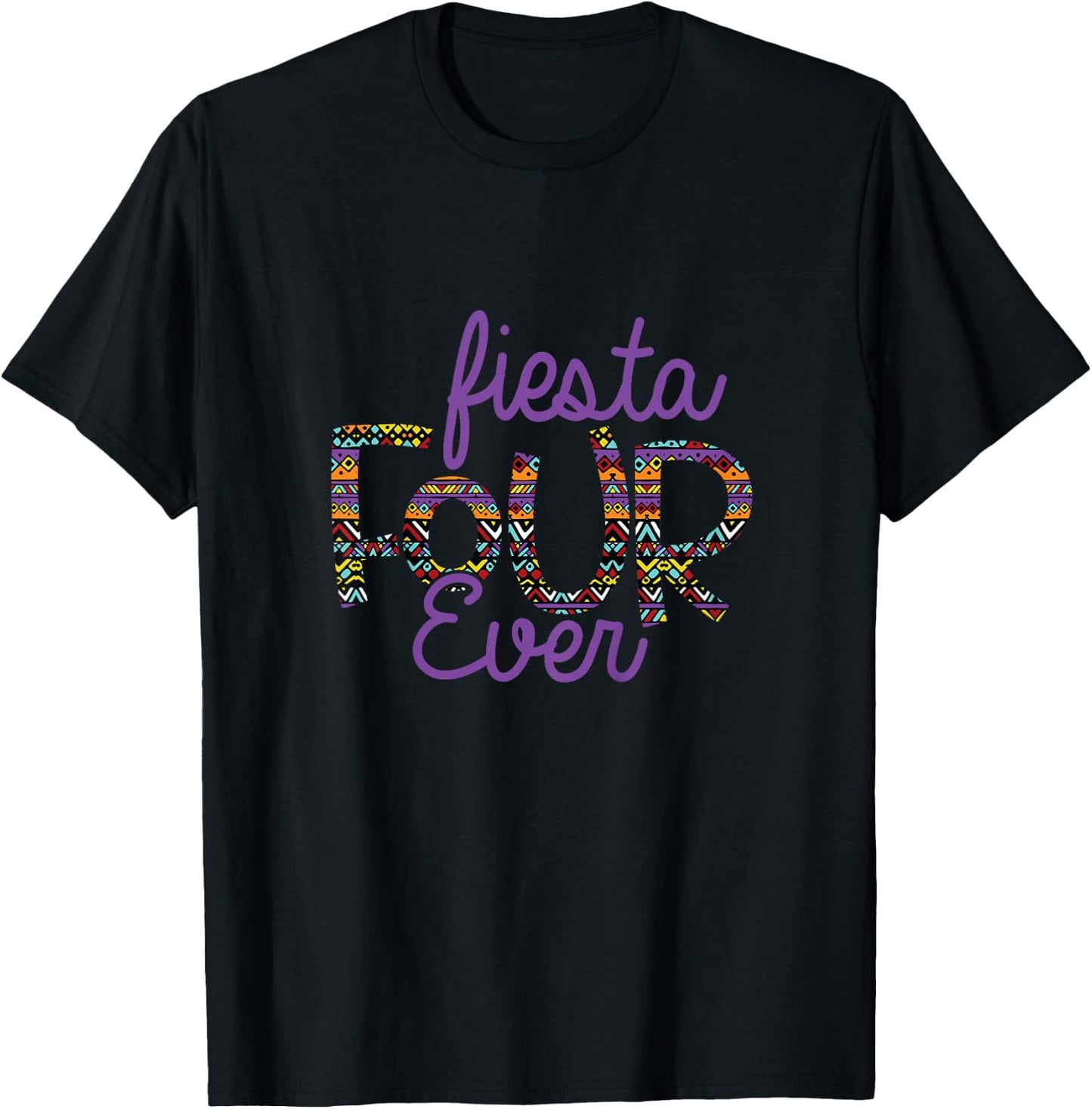 Fiesta Four Ever Taco Tuesday 4th Birthday 4 Years Serape T-Shirt - T-Shirt | Black