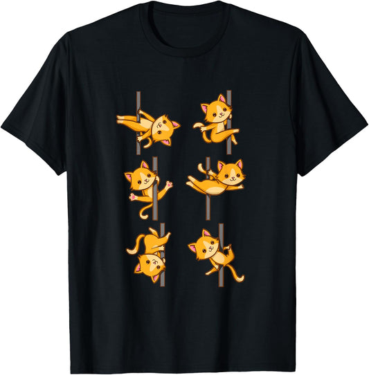 Cute Cats Pole Dancing Funny Pole Dancer T-Shirt - T-Shirt | Black