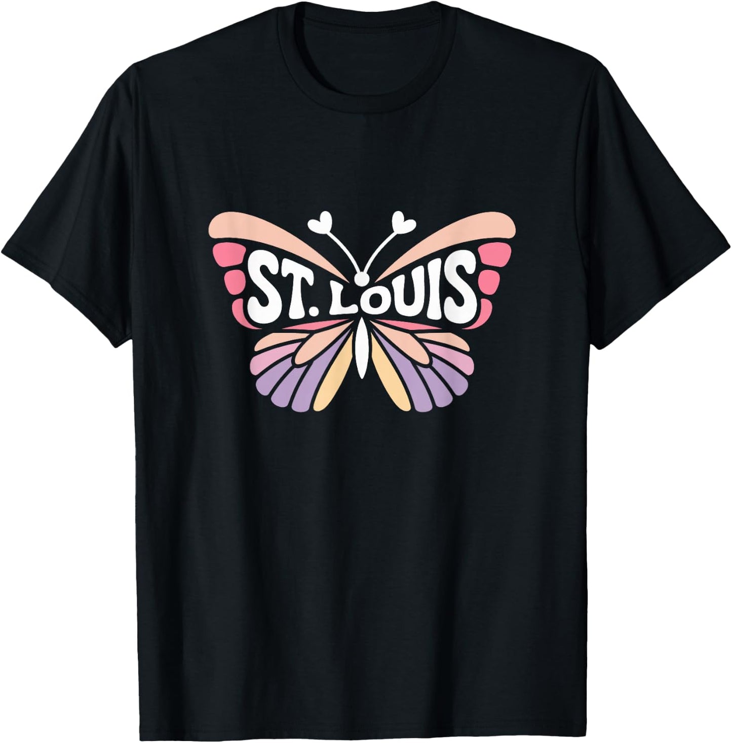 St. Louis Butterfly - Missouri Pastel City Name Word Art T-Shirt - T-Shirt | Black