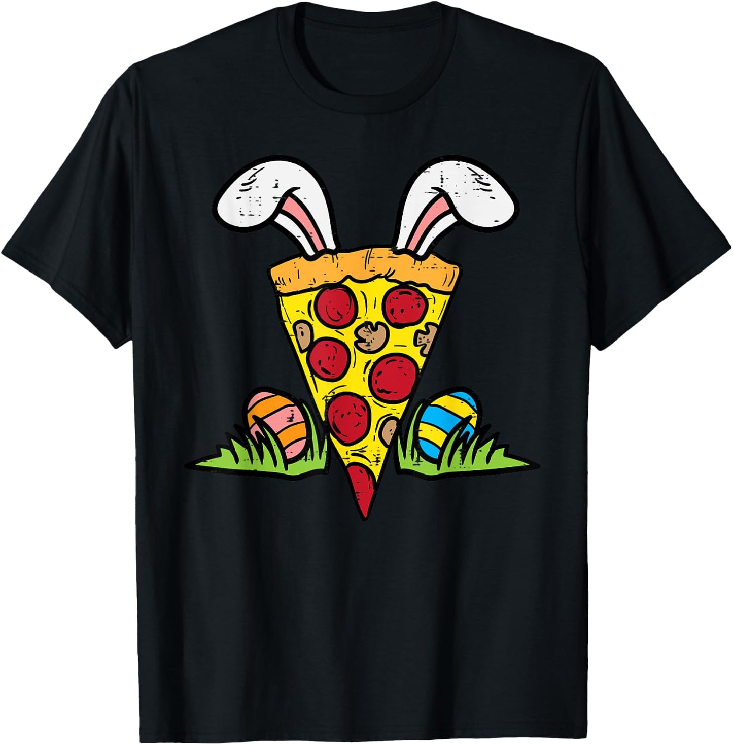 Easter Pizza Slice Bunny Ears Funny Snack Food Lover Foodie T-Shirt - T-Shirt | Black