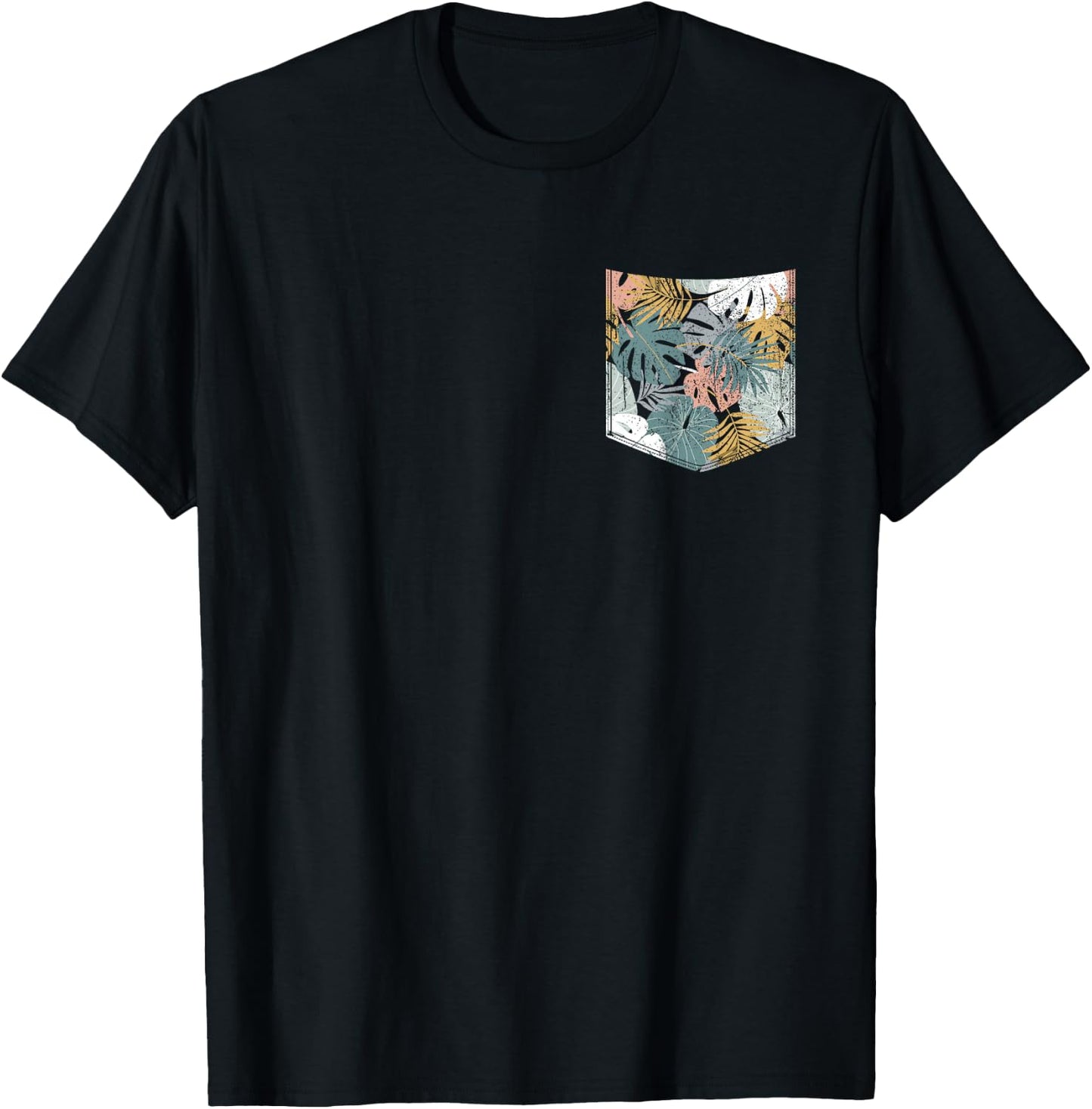 Tropical Monstera Leaves Pattern Pocket Tropical Flower T-Shirt - T-Shirt | Black