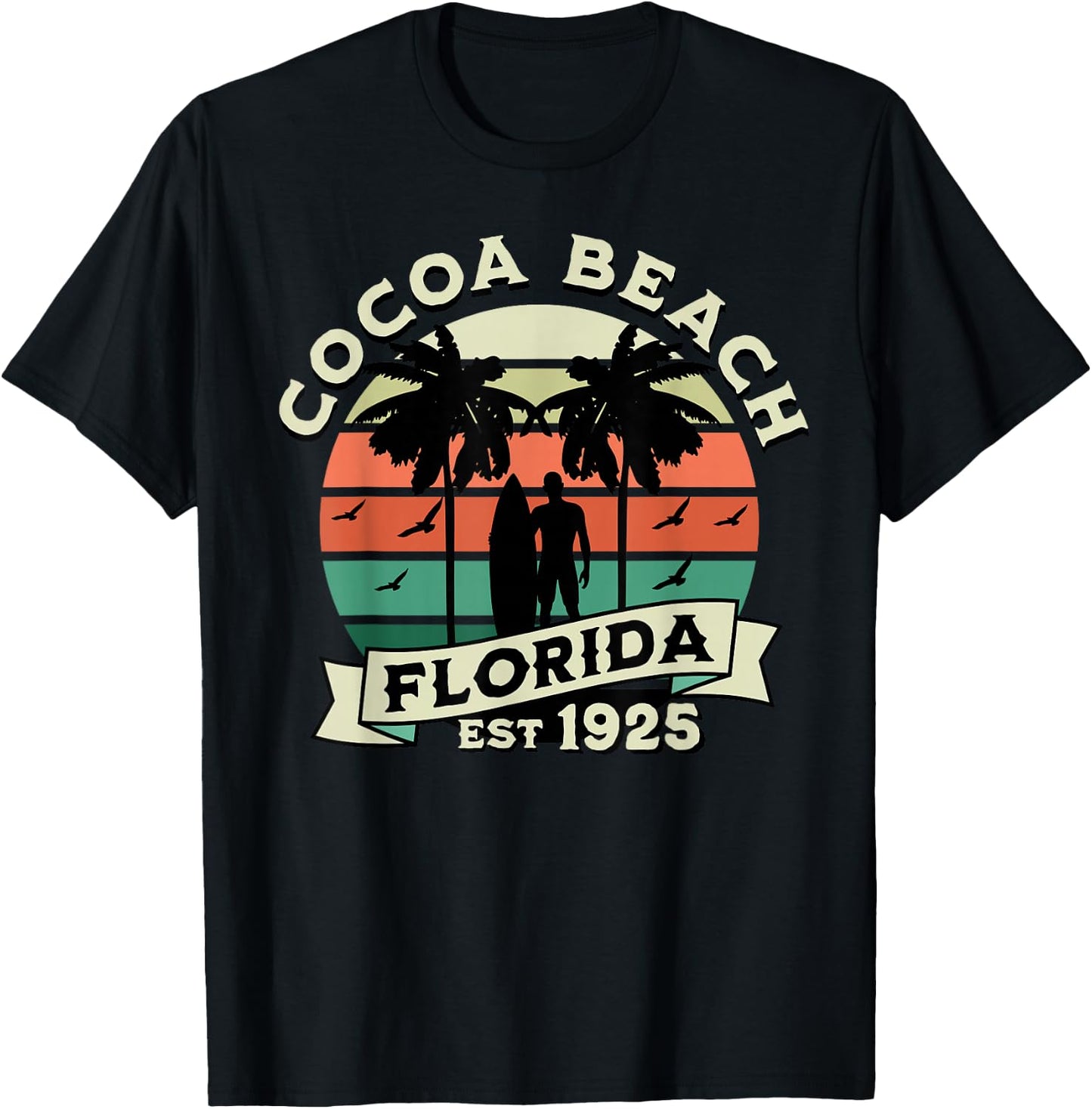Cocoa Florida Beach Surfing Summer Vacation Vintage T-Shirt - T-Shirt | Black