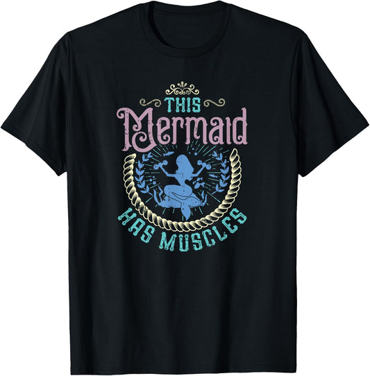 Mermaid Muscle Inspirational Weightlifting Exercise Quote T-Shirt - T-Shirt | Black