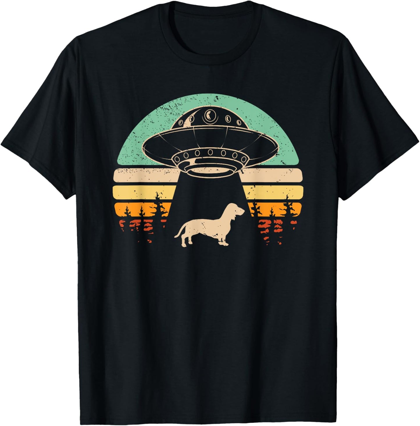 Dachshund UFO Abduction Alien Spaceship Abducting Wiener Dog T-Shirt - T-Shirt | Black