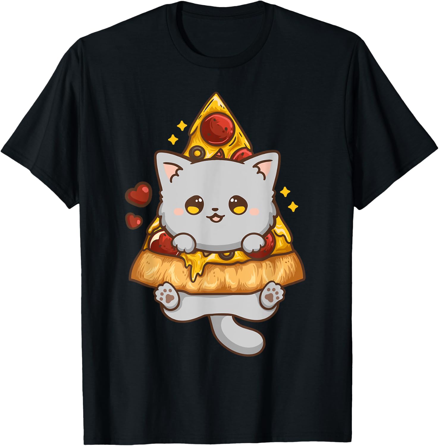 Cute Kawaii Cat Pizza Anime Men Women Girls Kids T-Shirt - T-Shirt | Black