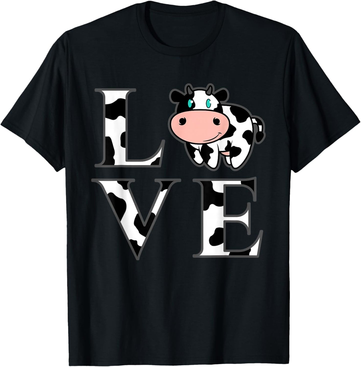 Cute Cow Print I Love Cows Funny Farming Gift Men Women Kids T-Shirt - T-Shirt | Black