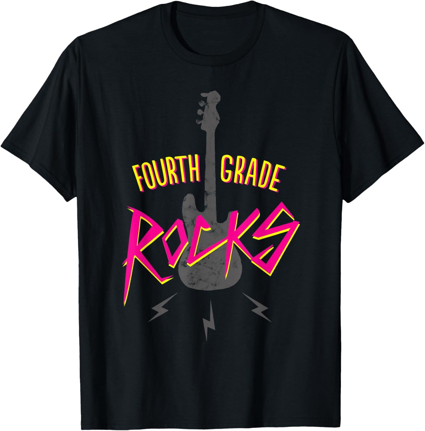 Fourth Grade Rocks Shirt 4th Grade Retro Guitar T-Shirt - T-Shirt | Black