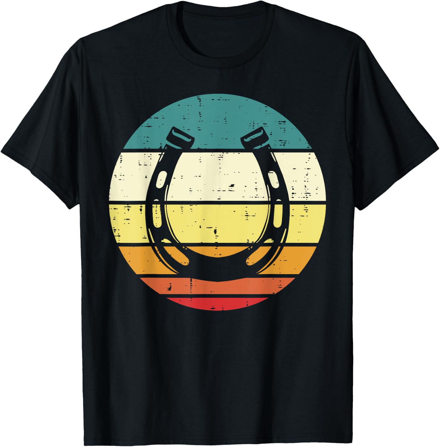 Horseshoe Sunset Retro Horse Horseback Riding Equestrian T-Shirt - T-Shirt | Black